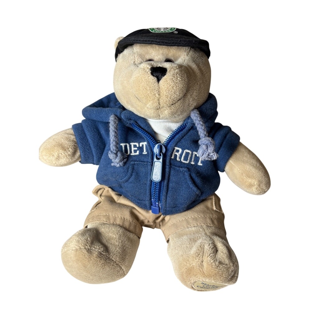 Starbucks Bearista Bear Detroit 2007 Hometown Edition Plush Blue Hoodie vtg